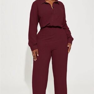 Fashion Nova Deep Burgundy Jumpsuit